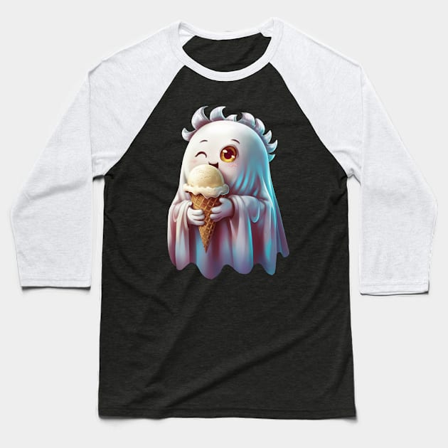 Cute Ghost eating icecream Baseball T-Shirt by Spaceboyishere